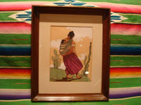 Mexican vintage fine art, and Mexican vintage folk art, a hauntingly beautiful original water-color gouche painting, Mexico, c. 1930-40's. The painting is signed S. Rosalis, an accomplished Mexican painter of that period. Main photo of the Mexican water color painting.