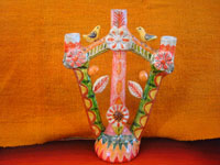 Mexican vintage folk art, and Mexican vintage pottery and ceramics, a beautiful tree-of-life with wonderful colors and decorations, attributed to the late, great Aurelio Flores, Puebla, c. 1940's.  Main photo of the tree-of-life.