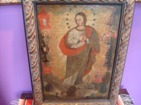 Mexican vintage devotional art, and vintage Mexican fine art, a beautiful oil painting of the Immaculate Conception, c. 1900. Another full view of the painting.