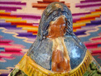 Mexican vintage pottery and ceramics and Mexican vintage devotional or religious art, a lovely pottery Madonna, Nuestra Senora de la Salud (Our Lady of Good Health) from Michoacan, c. 1950's. Closeup photo of the pottery Madonna's face.