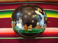 Mexican vintage pottery and ceramics, a blackware tecomate (spherical bowl) with excellent artwork, Tlaquepaque or Tonala, Jalisco, c. 1935. Main photo.
