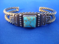 Native American Indian vintage silver jewelry, and Navajo vintage silver jewelry, a stunning silver bracelet with a very fine turquoise stone, Arizona or New Mexico, c. 1950's. Main photo of the Navajo vintage silver bracelet.