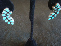 Native American Indian sterling silver jewelry, and Zuni vintage silver jewelry, a beautiful pair of Zuni pierced silver earrings with pieces of beautiful turquoise, Zuni Pueblo, New Mexico, c. 1940's. Main photo of the Zuni petite-point earrings.