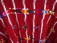 Guatemalan vintage textiles and huipiles (blouses), a very lovely huipil made of artecela, a blend of cotton and silk, with beautiful brocade embroidery on front and back, San Rafael Petzal, Guatemala, c. 1960. Closeup photo of the front of the Guatemalan huipil.