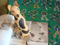 Mexican vintage folk art, and Mexican vintage woodcarvings and masks, a wonderful folk art woodcarving of a dog, sitting very attentively, by the great Manuel Jimenez of Oaxaca, c. 1950's. Main photo of the dog by Manuel Jimenez.