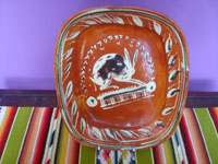 Mexican vintage pottery and ceramics, a lovely banderaware rectangular dish with wonderful artwork, featuring a leaping rabbit, Tonala or San Pedro Tlaquepaque, c. 1930's.  Main photo of the banderaware dish.
