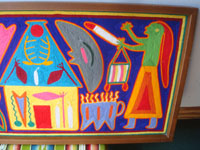 Mexican vintage folk art, a Huichol yarn painting with wonderful symbols and colors, Northern Mexico (Nayarit), c. 1950's.  Photo of the right side of the painting.