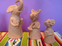 Mexican vintage folk art, a pottery band made up of elephants, burros, and a goat, all playing various musical instuments, Josephina Aguilar, Ocotlan, Oaxaca, c. 1960's. Another closeup photo of some bandmembers.