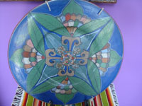 Mexican vintage pottery and ceramics, a beautiful burnished charger with wonderful colors and fine artwork, Tonala or San Pedro Tlaquepaque, c. 1940's. Another photo of the front of the entire charger.