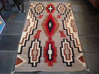 Native American Indian antique textile, a fine Navajo weaving from the Klagatoh area, c. 1920's. The colors of grey, red, brown and white are bright, and the design elements are incredibly beautiful.  Main photo of textile.