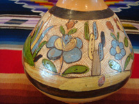 Mexican vintage pottery and ceramics, a wonderful petatillo water-jar and cup with beautiful artwork, Tonala or Talquepaque, Jalisco c. 1930's. Another closeup photo of the jar.