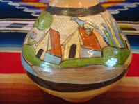 Mexican vintage pottery and ceramics, a wonderful petatillo water-jar and cup with beautiful artwork, Tonala or Talquepaque, Jalisco c. 1930's. A third closeup photo of the side of the water jar.
