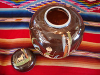 Mexican vintage pottery and ceramics, a large, lidded black-ware tibor, Tlaquepaque, Jalisco, c. 1920's. Photo showing the open tibor and the lid next to it.