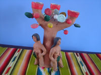 Mexican vintage folk art, a wonderful tree-of-life featuring the figures of Adam and Eve, most likely from the village of Ocotlan, Oaxaca, c. 1940's. Main photo of the tree.
