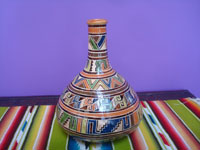 Mexican vintage pottery and ceramics, a very beautiful pottery water jar with a wonderful geometric Aztec design, Tonala or San Pedro Tlaquepaque, c. 1940.  Main photo of the water bottle.
