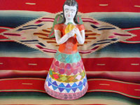 Mexican vintage pottery and ceramics, and Mexican vintage folk art, a candle-holder in the form of an angel, attributed to the famous folk artist Heron Martinez Mendoza, Acatlan, Puebla, c. 1970. Main photo.