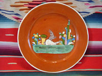 Mexican vintage pottery and ceramics, a plate with two lovely bunnies and a wonderful terra cotta background, Tlaquepaque, Jalisco, c. 1940's. Main photo.