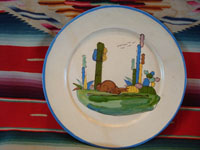 Mexican vintage pottery and ceramics, a plate with a lovely bunny and a wonderful beige background, Tlaquepaque, Jalisco, c. 1940's. The artwork is crisp and very wonderful! Main photo.