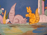 Mexican vintage pottery and ceramics, a lovely blue-ware plate with two playful squirrels, Tlaquepaque, Jalisco, c. 1930's. The artwork is extremely crisp, and the scene is lovely and extremely endearing! Another closeup of the squirrels.