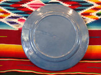 Mexican vintage pottery and ceramics, a lovely blue-ware plate with two playful squirrels, Tlaquepaque, Jalisco, c. 1930's. The artwork is extremely crisp, and the scene is lovely and extremely endearing! Photo of the back side of the plate.