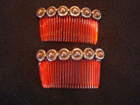 Mexican and Taxco vintage sterling silver jewelry, a pair of hair combs with tops of silver and with copper bump-out's (mixed-metals), Taxco, c. 1930-40's. Main view of the Taxco silver combs.
