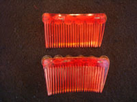 Mexican and Taxco vintage sterling silver jewelry, a pair of hair combs with tops of silver and with copper bump-out's (mixed-metals), Taxco, c. 1930-40's. Photo of the back sides of the Taxco vintage silver combs.