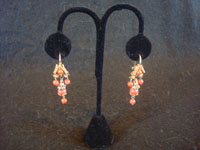 Mexican vintage jewelry, a beautiful pair of gold and coral earrings in a traditional colonial style, c. 1900. Main photo of the gold earrings.
