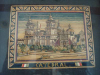 BZ-6: Mexican vintage straw-art, popote art or popotillo, a wonderful scene of the main Cathedral in Mexico City, by the famous popotillo artist, G. Olay (Gabriel Olay), Mexico City, c. 1920-30's.  Main photo of the popote art picture by G. Olay.