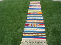 Mexican vintage textiles, and Mexican vintage serapes (sarapes), a Saltillo-style runner with incredible colors, with bands of teneriffe (croche-work resembling fine lace) and a fabulous center medallion, c. 1930-40's.  Main photo of the serape.