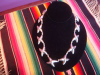 Mexican vintage sterling silver jewelry, and Taxco vintage silver jewelry, a beautiful sterling silver neckace with a pattern of linked "x's", Taxco, c. 1980's.  Main photo of the necklace.
