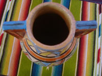 Mexican vintage pottery and ceramics, a lovely petatillo vase or urn with two handles and a beautiful geometric design, Tonala or San Pedro Tlaquepaque, c. 1930's. Photo shot from above loooking down.