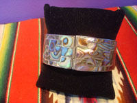 Mexican vintage sterling silver jewelry, and Taxco vintage silver jewelry, a stunning Taxco sterling silver cuff bracelet inlaid with wonderful abalone, Taxco, c. 1940's. Main photo of the silver cuff.