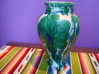 Mexican vintage pottery and ceramics, a large dripware, majolica (losa goteada) vase with beautiful colors, Oaxaca, c. 1930's.  Photo of the second side of the vase.
