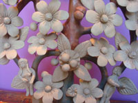 Mexican vintage folk art, a wonderful pottery tree-of-life with natural clay colors and featuring figures of Adam and Eve, attributed to the great Heron Martinez, Acatlan, Puebla, c. 1950.  Closeup photo of the tree showing Adam and Eve.