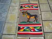 Mexican vintage sarapes and textiles, a lovely Oaxacan woolen textile featuring a wonderful donkey, Oaxaca, c. 1950's. Main photo of the textile.