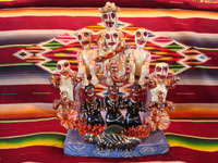 Mexican vintage folk art, and Mexican vintage pottery and ceramics, a wonderful Day of the Dead sculpture from the folk art center of Ocumicho, Michoacan, c. 1970's. Main photo of Day of the Dead sculpture from Ocumicho, Michoacan.