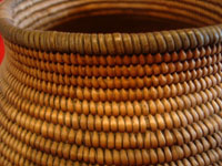 Native American Indian vintage baskets, a beautiful Chemehuevi olla with wonderful shape and decoration. c. Parker, Arizona, c. 1890-1900. Closeup photo showing the tightness of the weave of the basket.