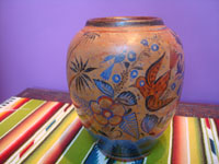 Mexican vintage pottery and ceramics, a lovely burnished vase with birds and floral designs, Tonala or San Pedro Tlaquepaque, c. 1930's. Main photo of the vase.