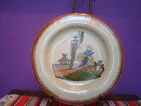 Mexican vintage pottery and ceramics, a beautiful pottery plate with wonderful artwork, Tonala or San Pedro Tlaquepaque, Jalisco, c. 1940's. Main photo of the charger.