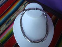 Mexican vintage sterling silver jewelry, and Taxco vintage sterling silver jewelry, a beautiful sterling silver necklace with half-spheres and elongated silver bars, Taxco, c. 1940's. Main photo of the necklace.