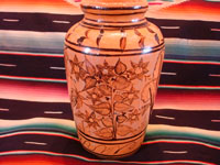 Mexican vintage pottery and ceramics, a beautiful vase with lovely floral designs, from Tlaquepaque, Jalisco, c. 1940's. Main photo of the vase.