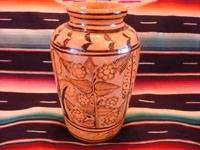 Mexican vintage pottery and ceramics, a beautiful vase with lovely floral designs, from Tlaquepaque, Jalisco, c. 1940's. Another side of the Tlaquepaque pottery vase.