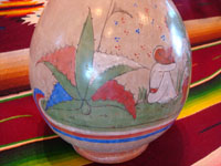 TT-3: Mexican vintage pottery and ceramics, a beautiful burnished jar from Tonala Jalisco, c. 1930's. Another closeup photo of the decrations on the side of the Tonala burnished pottery jar.
