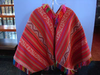 Andean vintage textiles, and Bolivian woolen textiles, a beautiful woolen pancho with beautiful colors and design, and a very tight, fine weave, Andean region (possibly Bolivia), c. 1930's.  Main photo of the pancho.