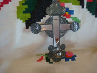 New Mexican tinwork art, and New Mexican folk art, a lovely candle-holder with wonderful stamping and mirrors, New Mexico, c. 1960's.  Main photo of the candle-holder/cross.