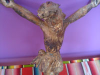 Mexican and Guatemalan vintage devotional art, a beautiful woodcarving of the crucified body of Christ, a corpus, Mexico or Guatemala, c. 1930's.  Closeup photo of the corpus.