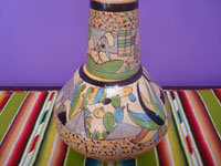 Mexican vintage pottery and ceramics, a beautiful petatillo (background fine cross-hatching resembling a straw mat, or petate) water jar with the cup, Tonala or San Pedro Tlaquepaque, c. 1940's.  Main photo of the jar.