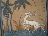 Closeup of Tlaquepaque tile showing white gazelle.