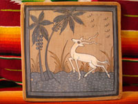 Mexican vintage pottery, Tonala burnished tile with beautiful gazelle, c. 1940.