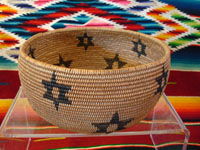 Native American antique Indian basket, washo basket with stars around sides, c. 1910.